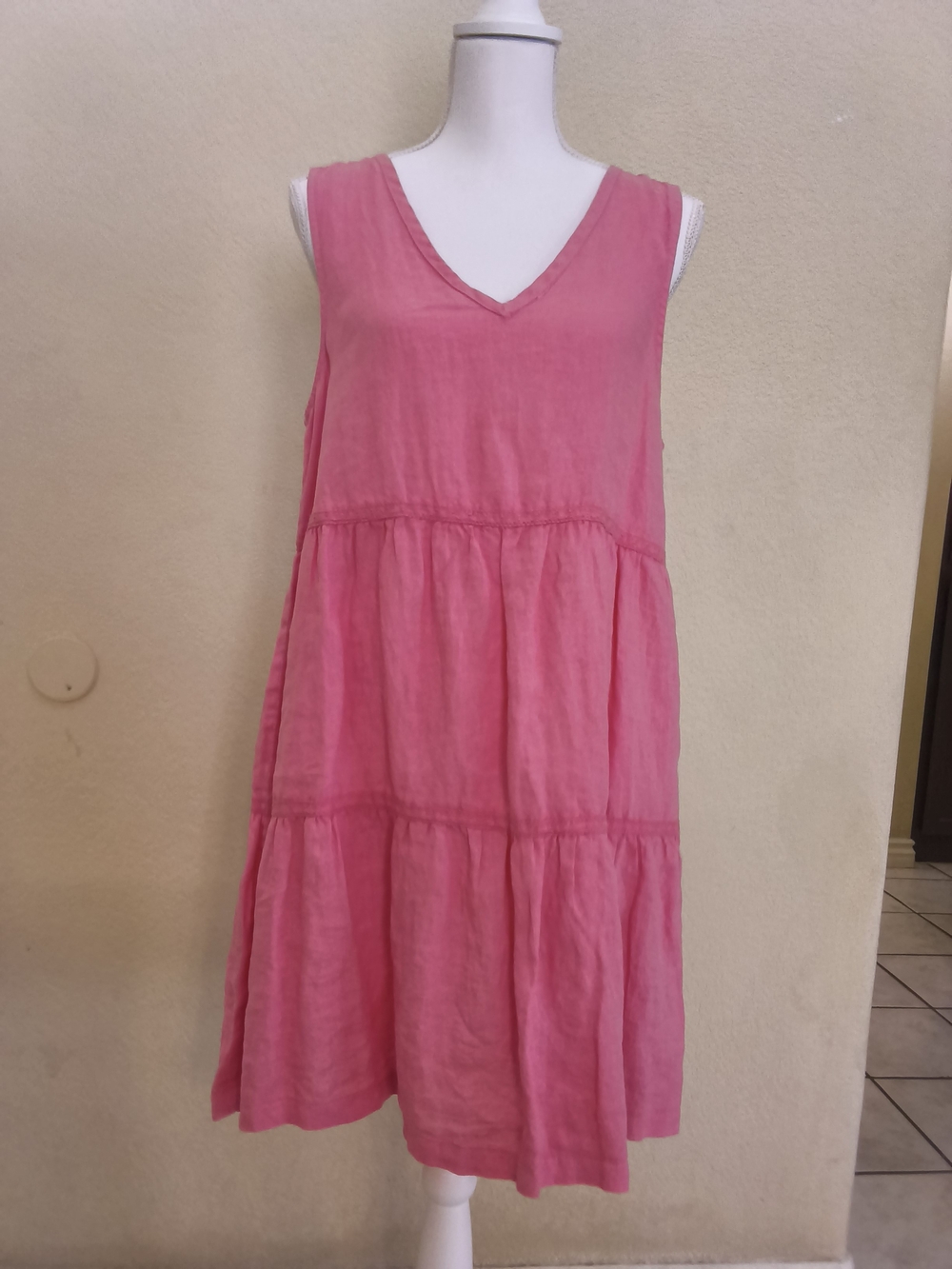 Lucky Brand Rose Pink V-Neck Tiered Mini Dress